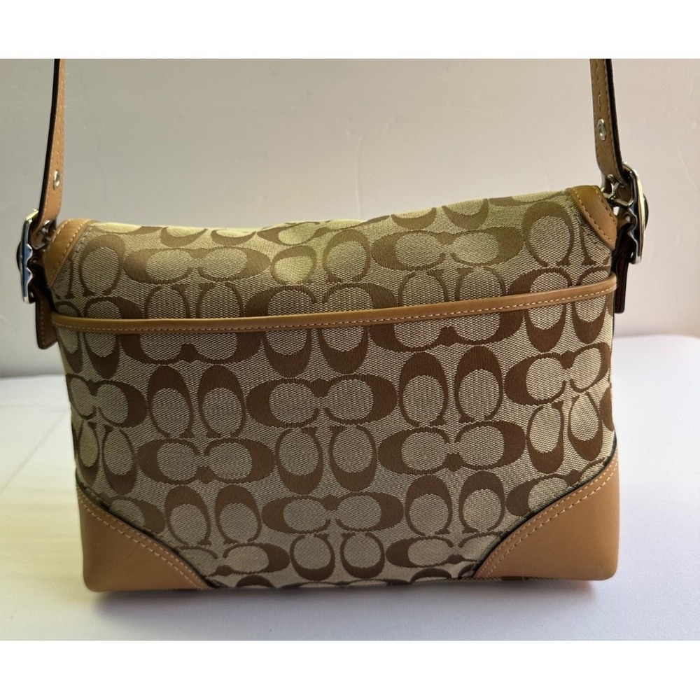 Coach F13066 Hamptons Turnlock Flap Brown Signature Leather Shoulder Bag Y2K - Picture 5 of 16